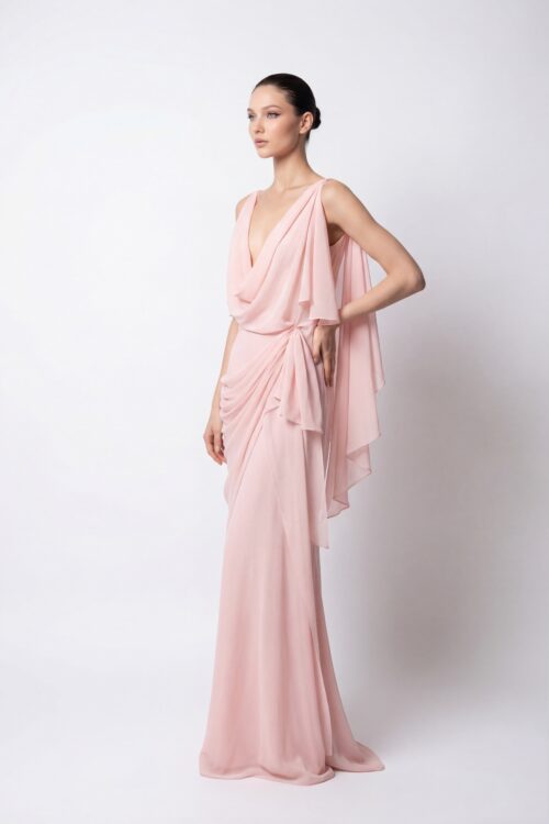 Blush Pink Draped Chiffon Dress