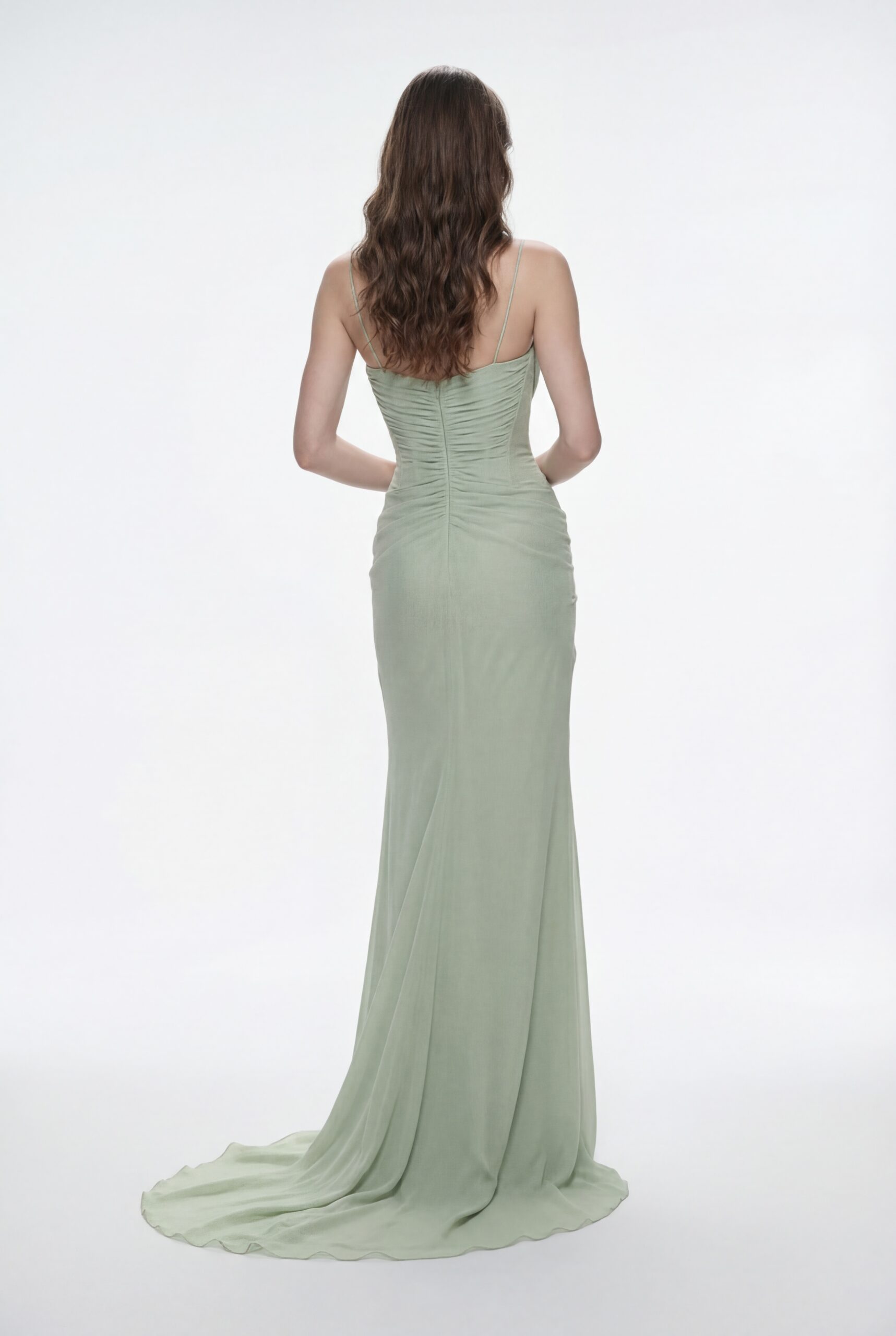 NRTW190C Pistachio Green Strapless Draped Chiffon Dress - 2