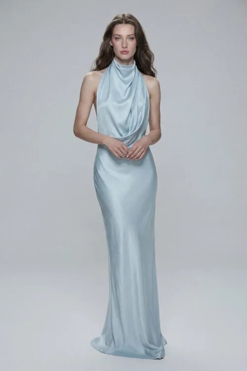 Draped Halter Satin Dress