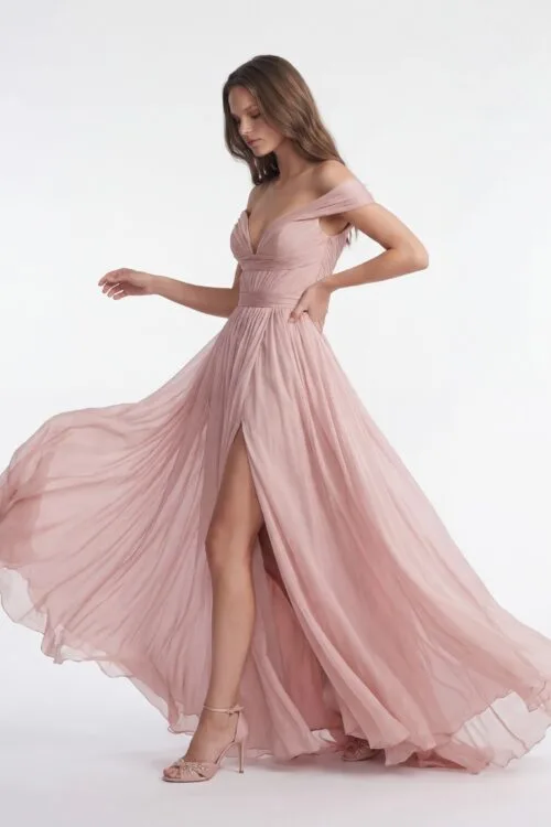 OffShoulder Flowing Silk Chiffon Dress - 7