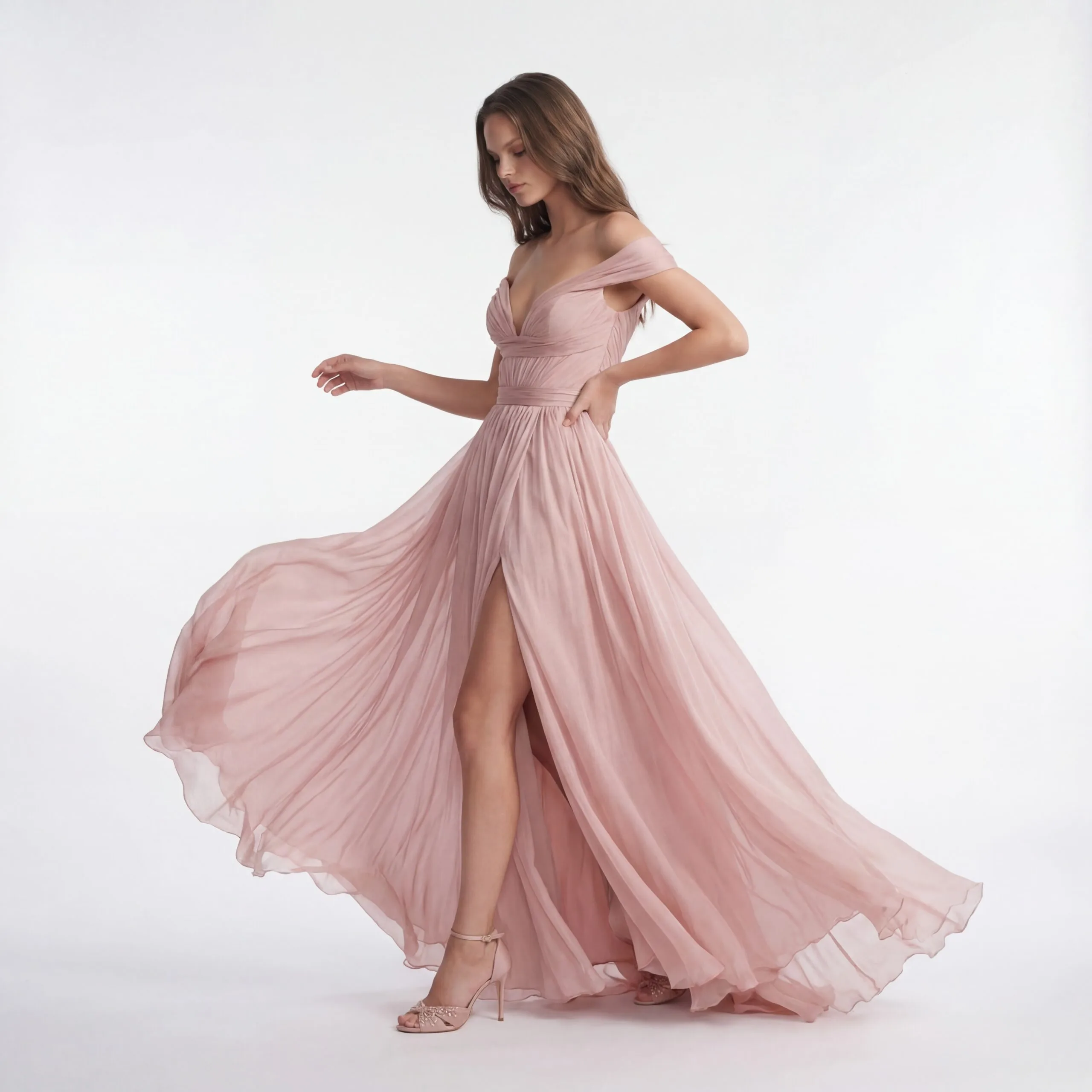 OffShoulder Flowing Silk Chiffon Dress - 2