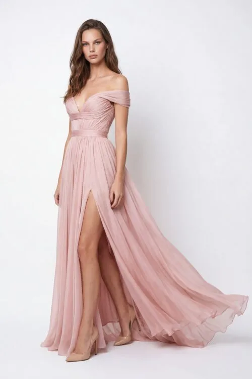 OffShoulder Flowing Silk Chiffon Dress - 9
