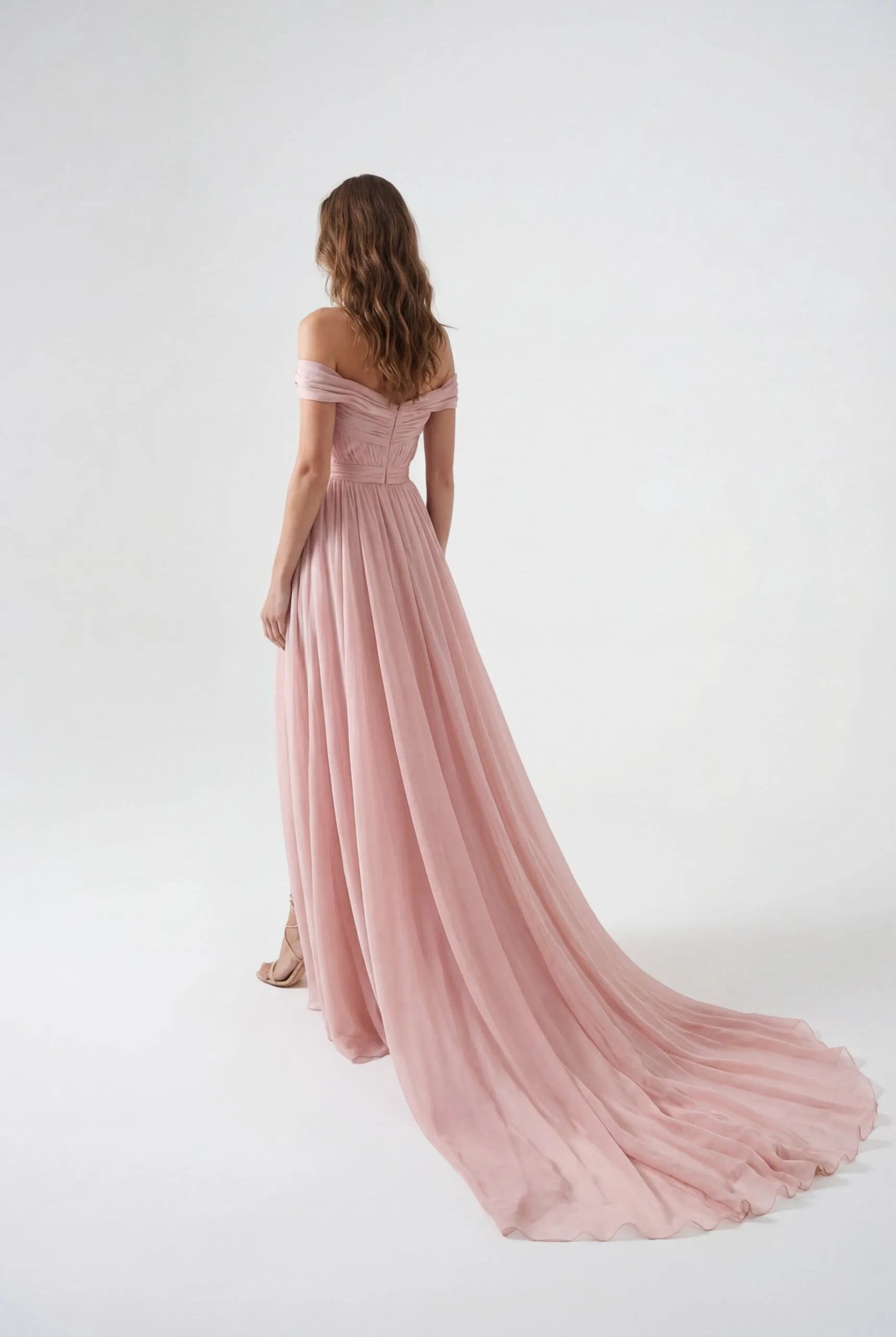 OffShoulder Flowing Silk Chiffon Dress - 5