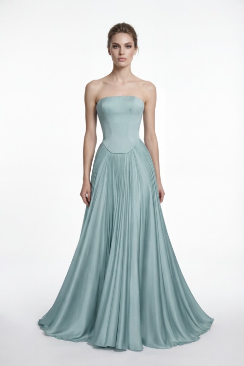 Strapless Silk Satin Sculpted Corset Silk Flow Dress