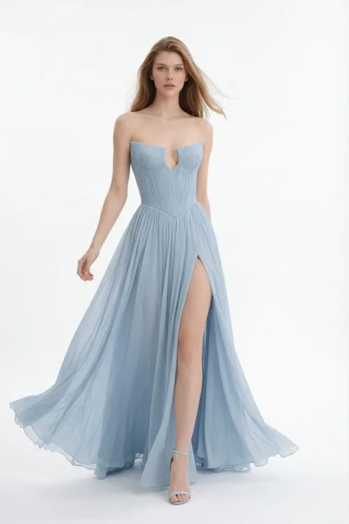 Plissé Corset Flow Chiffon Dress