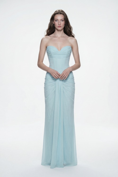 Strapless Draped Corset Column Dress