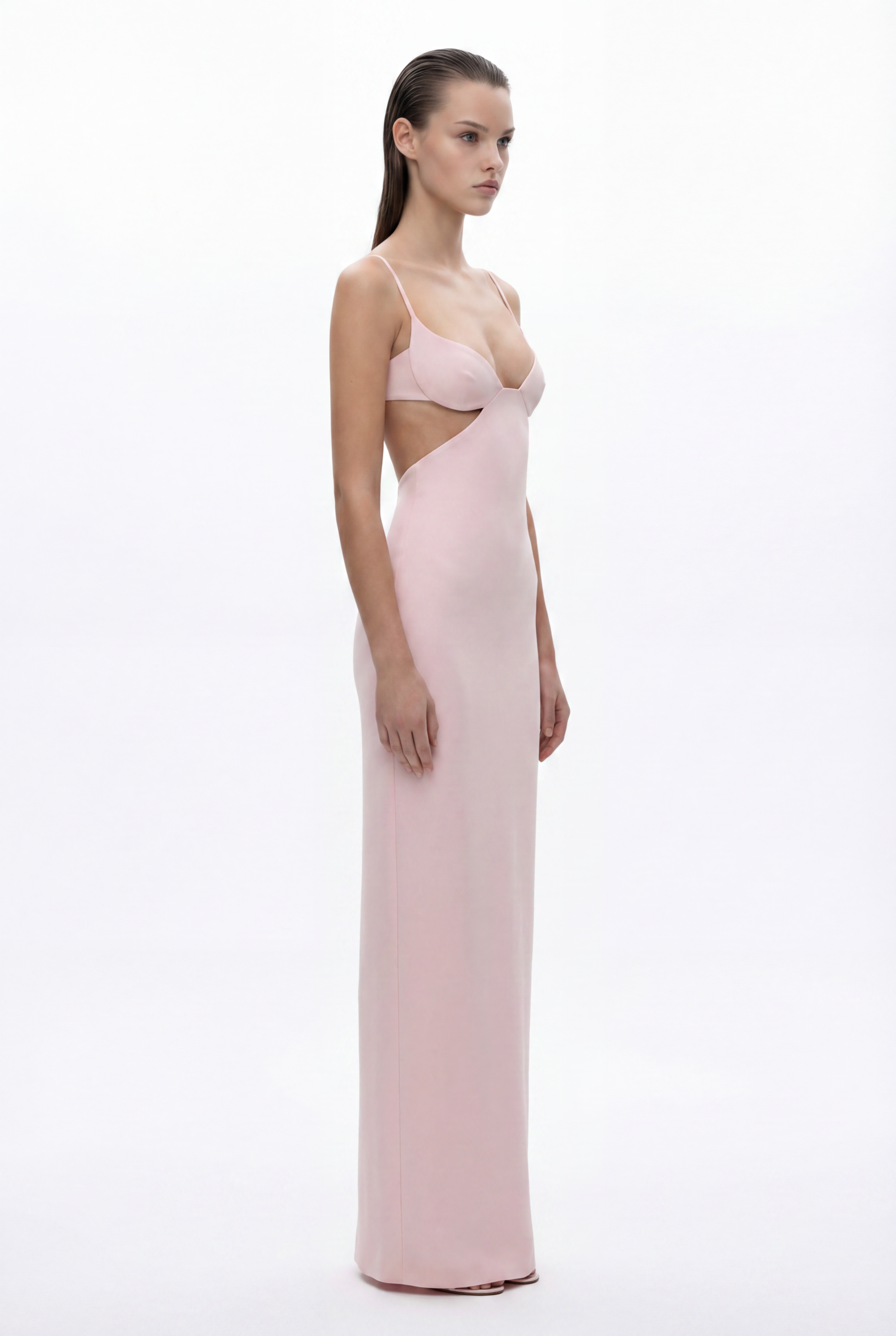 NRTW219 Blush Cut-Out Crepe Satin Evening Dress with Sculpted Silhouette - 2