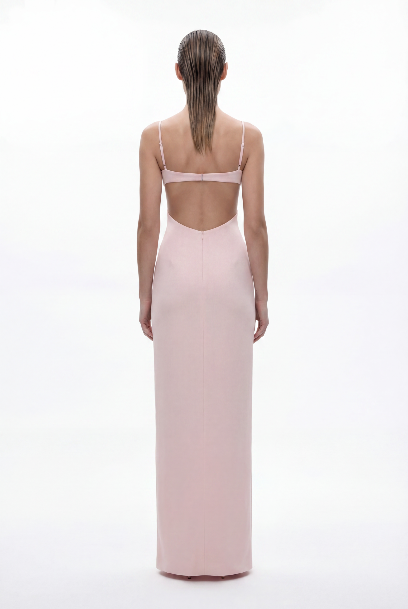 NRTW219B Blush Cut-Out Crepe Satin Evening Dress with Sculpted Silhouette - 3