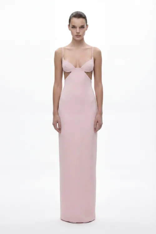 Blush Cut-Out Crepe Satin Evening Dress with Sculpted Silhouette