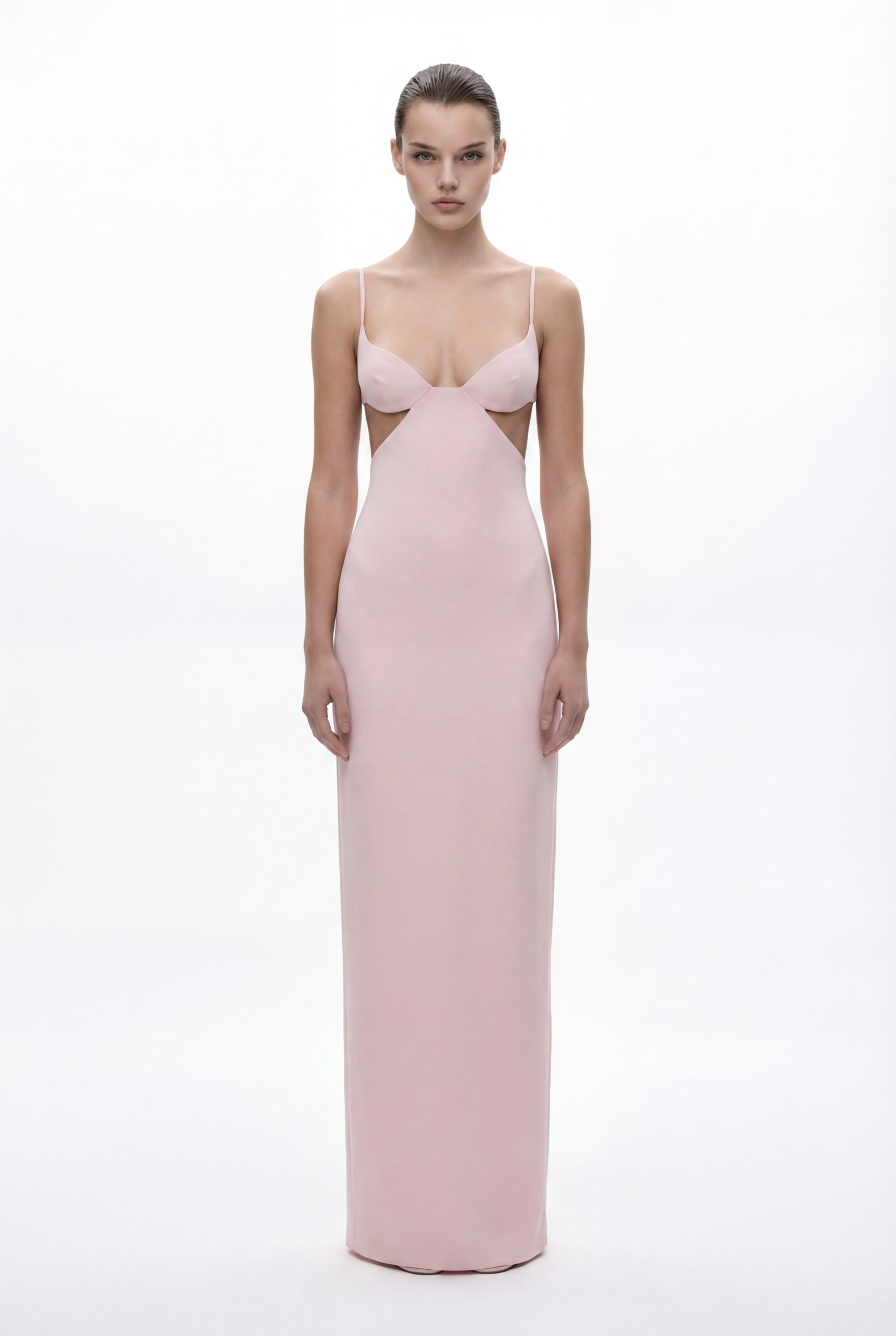 NRTW219C Blush Cut-Out Crepe Satin Evening Dress with Sculpted Silhouette - 1