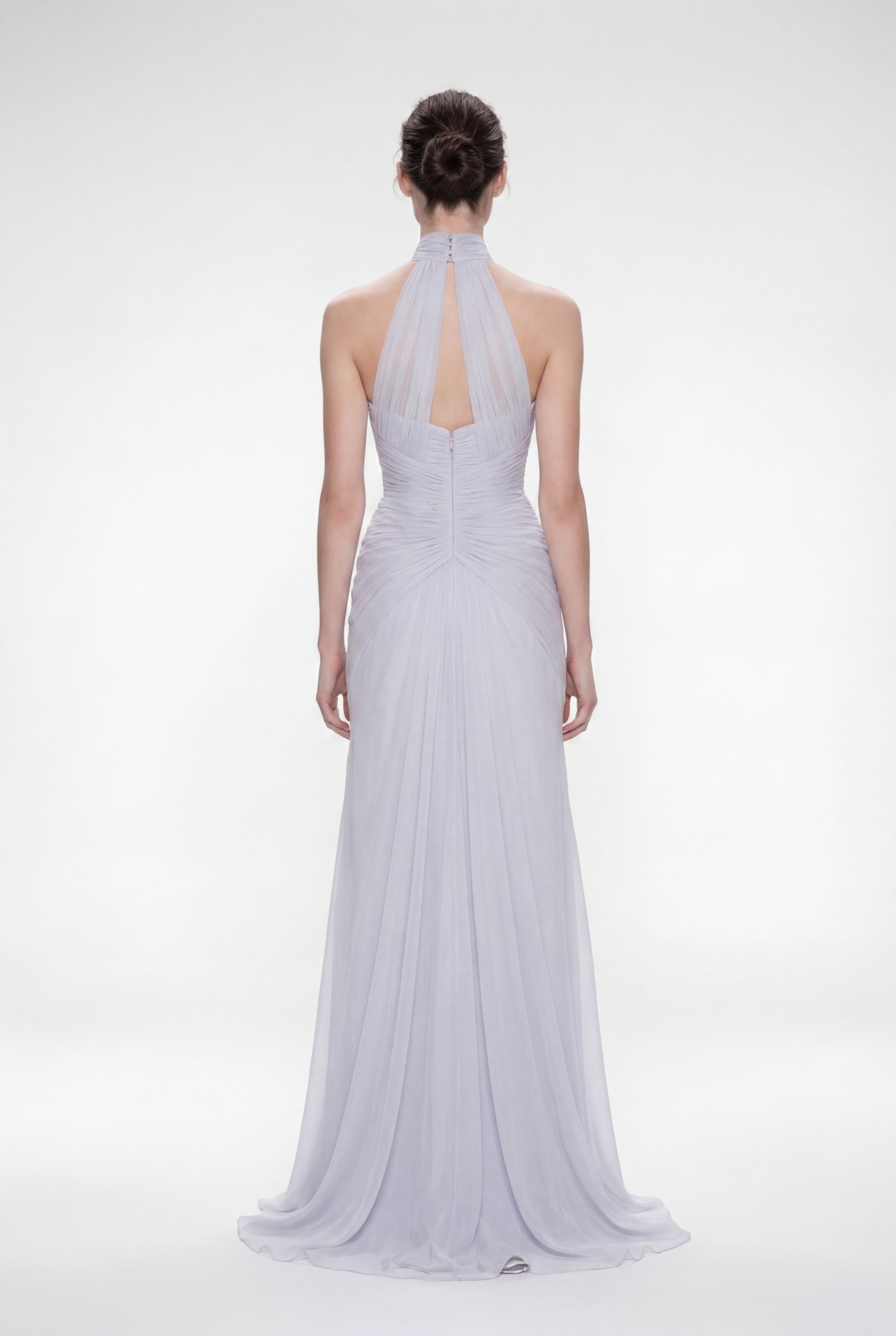NRTW220B Ice Lilac Draped Halter Neck Silk Chiffon Dress - 2