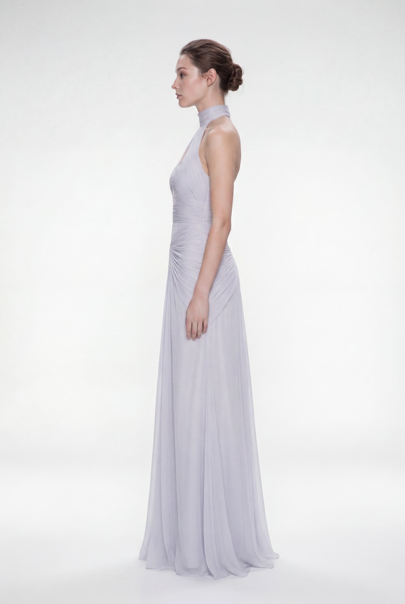 NRTW220C Ice Lilac Draped Halter Neck Silk Chiffon Dress - 3