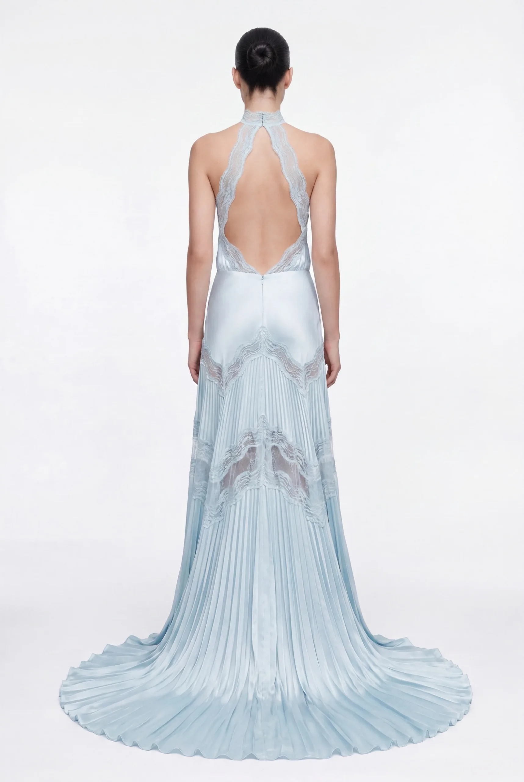 NRTW227B Celeste Pleated Satin Halter Dress - 2
